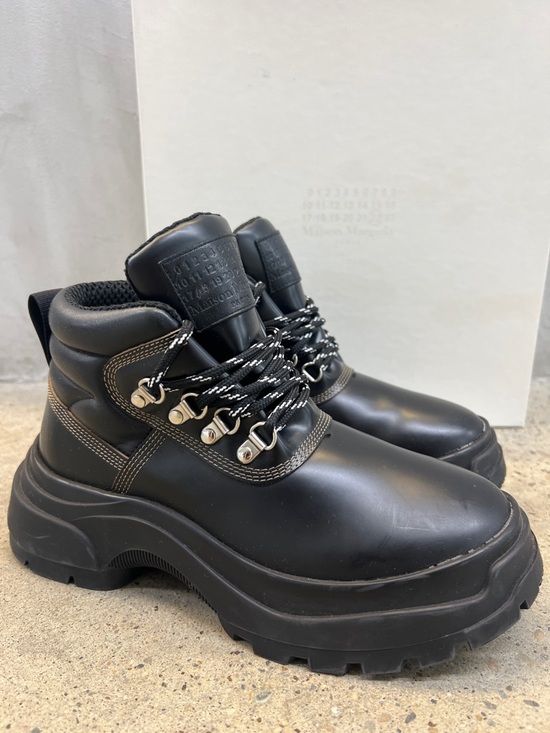Maison Martin Margiela Shoes - Maison Martin Margiela Black Leather Chunky Lace-Up Trail Boots